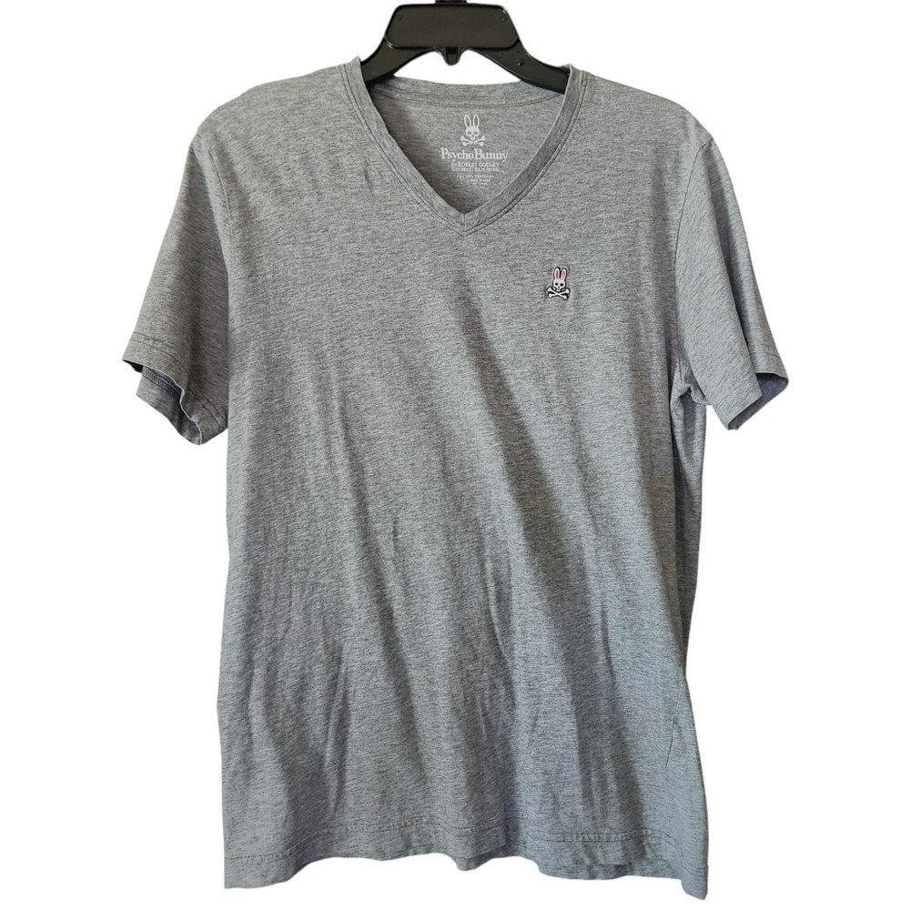 Psycho Bunny Mens size 5 M V-Neck T-Shirt Gray 100% Pima Cotton Short Sleeves